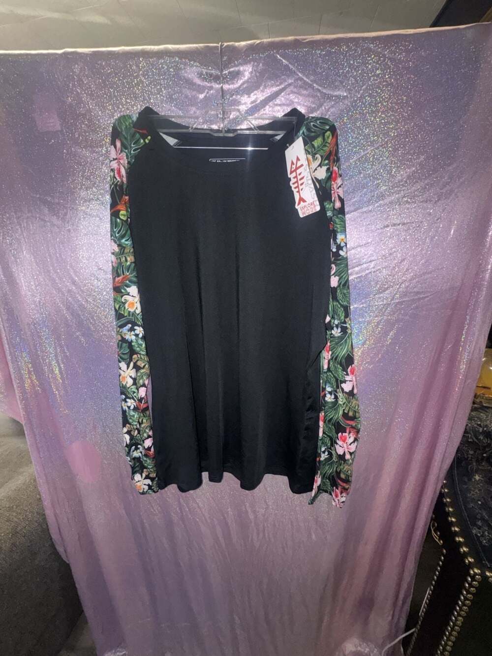 Bassdash UV Protection Fishing Shirt Size 2XL Black Floral Long Sleeve